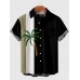 1960s Coconut Tree Printing Black & Green & White Stitching Short Sleeve Shirt