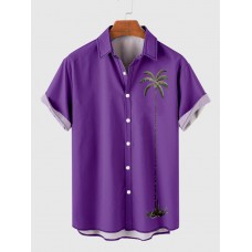 Retro BlueViolet Coconut Element Palms Print Trendy Men's Short Sleeve Shirt