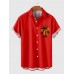Vintage Red Coconut Tree Printing Men's Short Sleeve Shirt