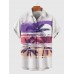 Retro Purple & White Coconut Trees Printing Men's Short Sleeve Shirt