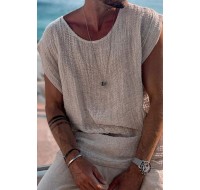 Pleated Breathable Cotton and Linen T-shift