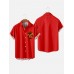 Vintage Red Coconut Tree Printing Men's Short Sleeve Shirt
