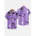 Purple Coconut Tree Print Summer Casual Men's Short Sleeve Shirt