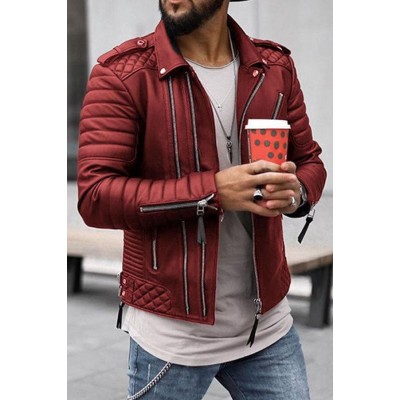 Men's Thickened Lapel Clothing Chain Color Leather Jacket